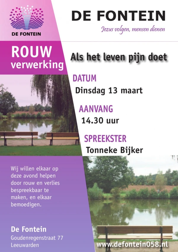 13 maart 2018: 14.30 uur: Themamiddag over rouwverwerking, thema ‘Als het leven pijn doet’